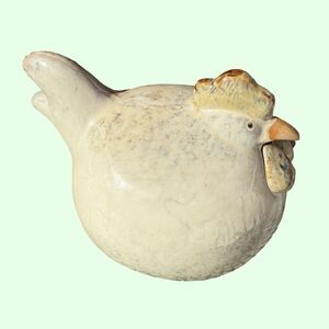 Ivory Beige Ceramic Glazed CHICKEN Figurine - Farmhouse Kitchen - Home Decor